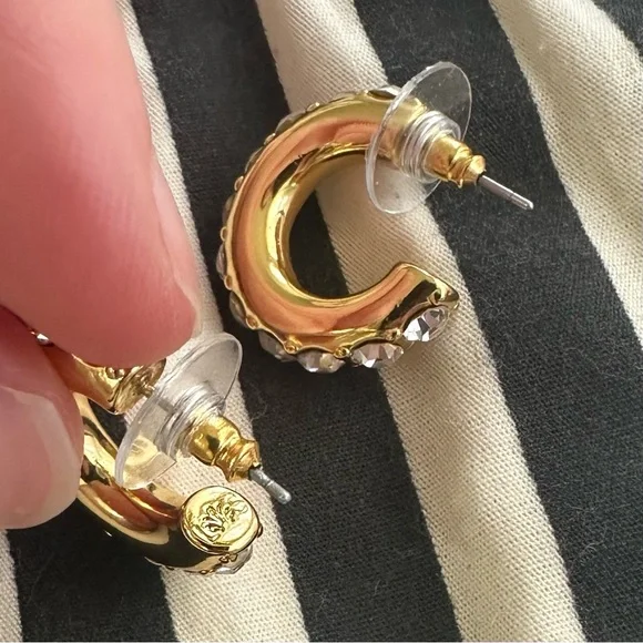 Lele Sadoughi Crystal Chunky Pave Huggie Hoop Earrings - Picture 2 of 11